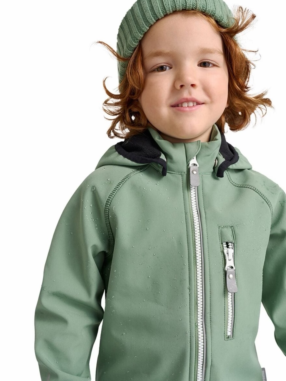 Reima Kids' Green Vantti Soft Shell Fleece-Lined Waterproof Jacket—6